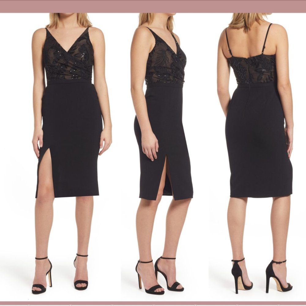 NEW $248 Dress The Population‎ [ XS ] Giulia Bodice Crepe Sheath Dress #Q304